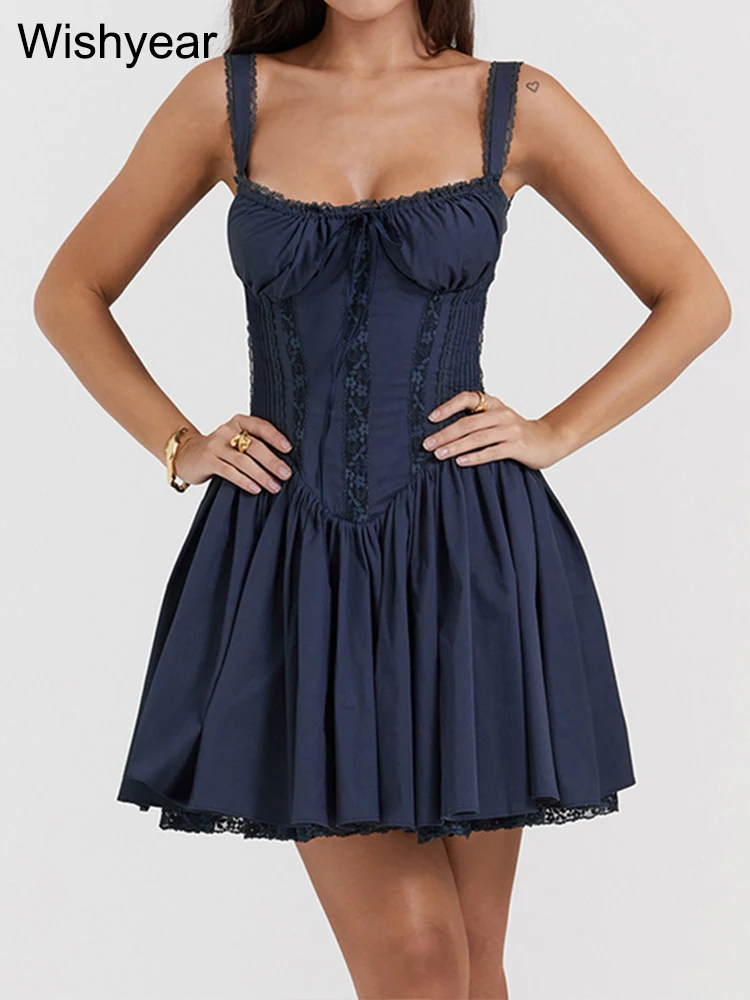 Wishyear Kant Patchwork Strandvakantie Rode Korte Jurk Vrouwen Sexy Spaghetti Grote Schommel Backless Bandage Party Club Kleding