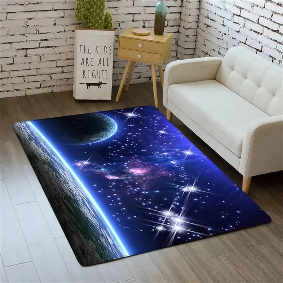 Blue Universe Outer Space Area Rug for Boys Bedroom Planet Printed Throw Rugs Starry Sky Carpets for Living Dining Room Decor
