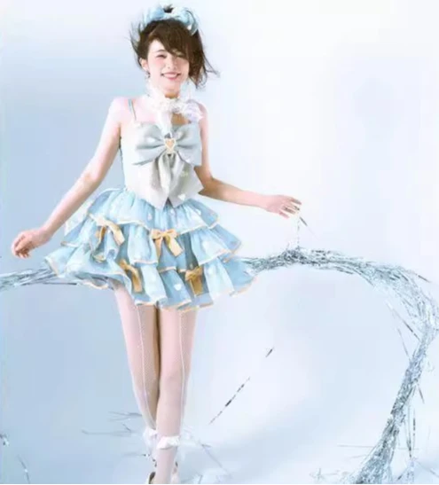 Originele Lolita Tank Top + Rok Sk Tweedelige Set Zomer Nieuwe Zachte Meisjes Leuke Strik Top Rok Outifits Dames Liefde Print Jurken