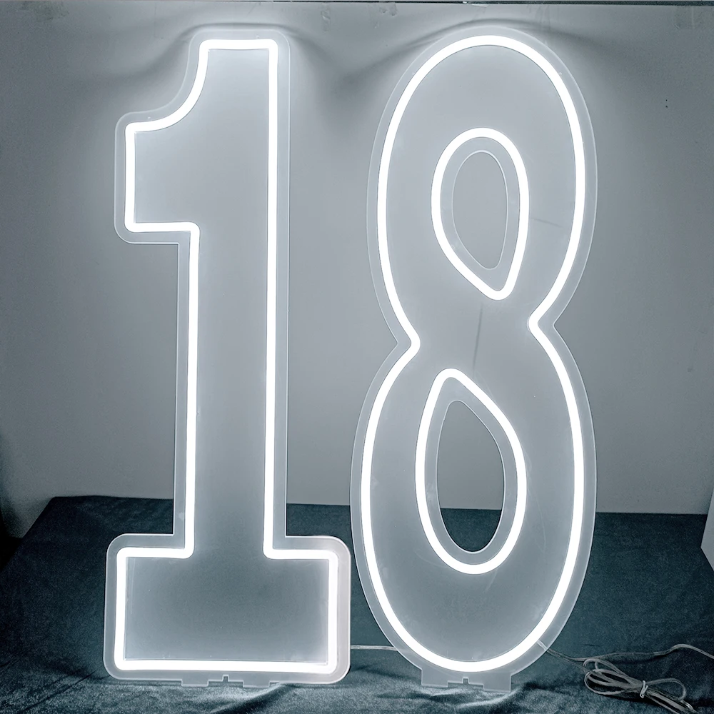 30inch LED Neon Sign Large Numbers 76cm Clear Acrylic Digital Light Customizable Sweet 16 18 21 Birthday Night Light Baby Gift