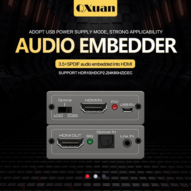 

HDMI Audio Embedder Inserter 4K Video Audio Extractor HDMI-Compatible to 3.5MM Audio Converter SPDIF Optical TOSLINK Stereo Out
