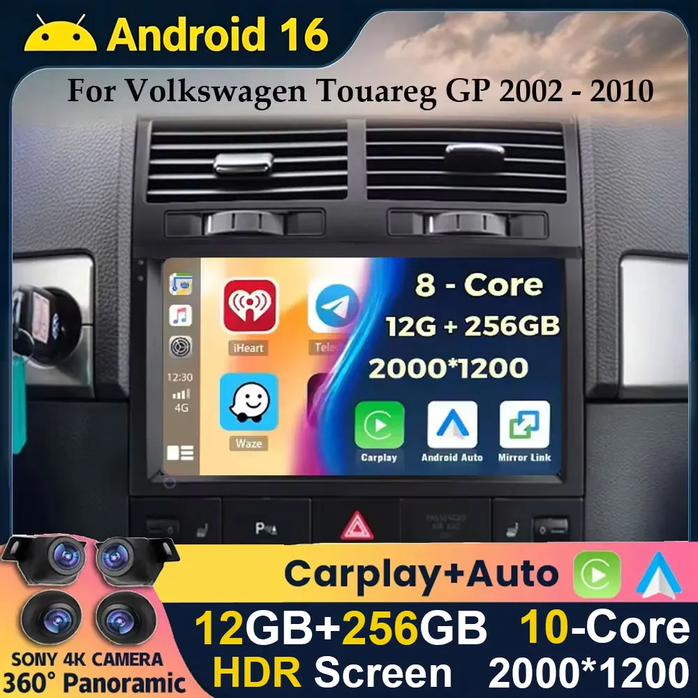 Android 16 Carplay For Volkswagen Touareg GP 2002 2003 2004 2005 2006 2007 2008 2009 2010 Car Radio Multimedia Player GPS Stereo