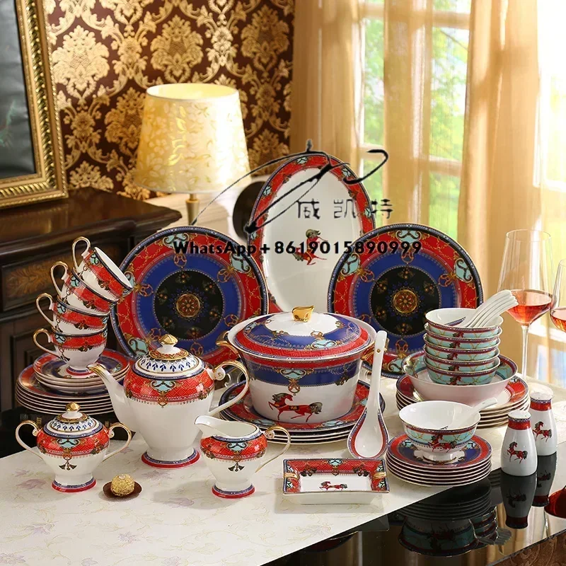 58pcs Dinnerware Set and Coffee Dishes Bowl Spoon Plates Kitchen Utensils Porcelain Dinner Western Ceramic Support