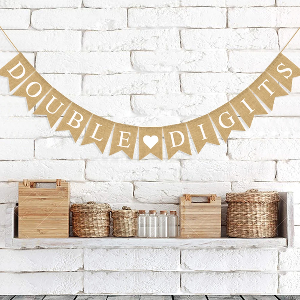 

Pull The Flag Birthday Banner Baby Burlap Bunting Linen Party Hanging Adornment