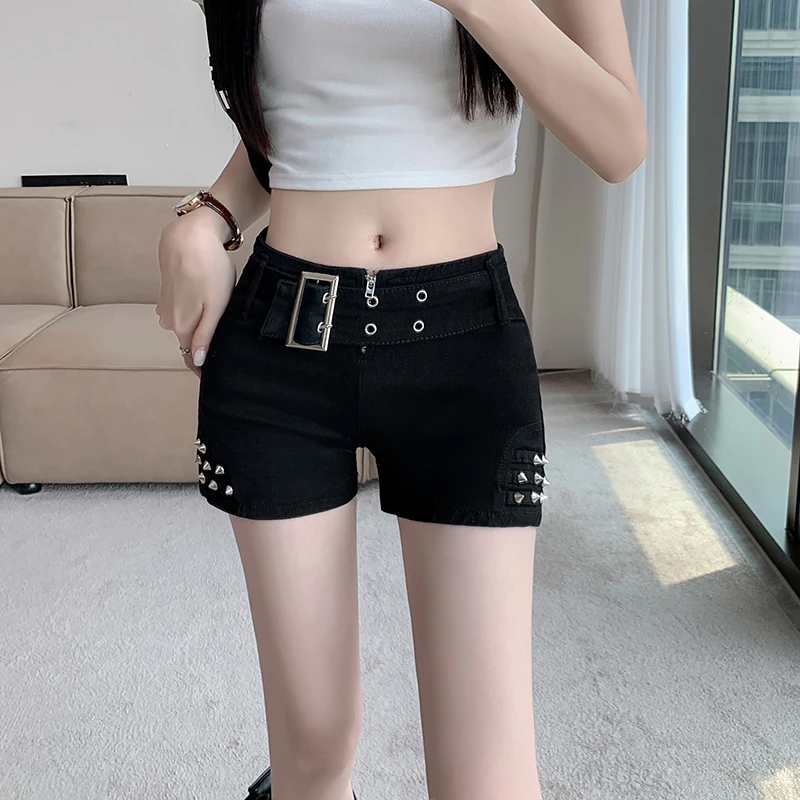 

Summer black sexy denim shorts, women's high waisted hot pants, trendy niche straight leg wide leg pants, shorts