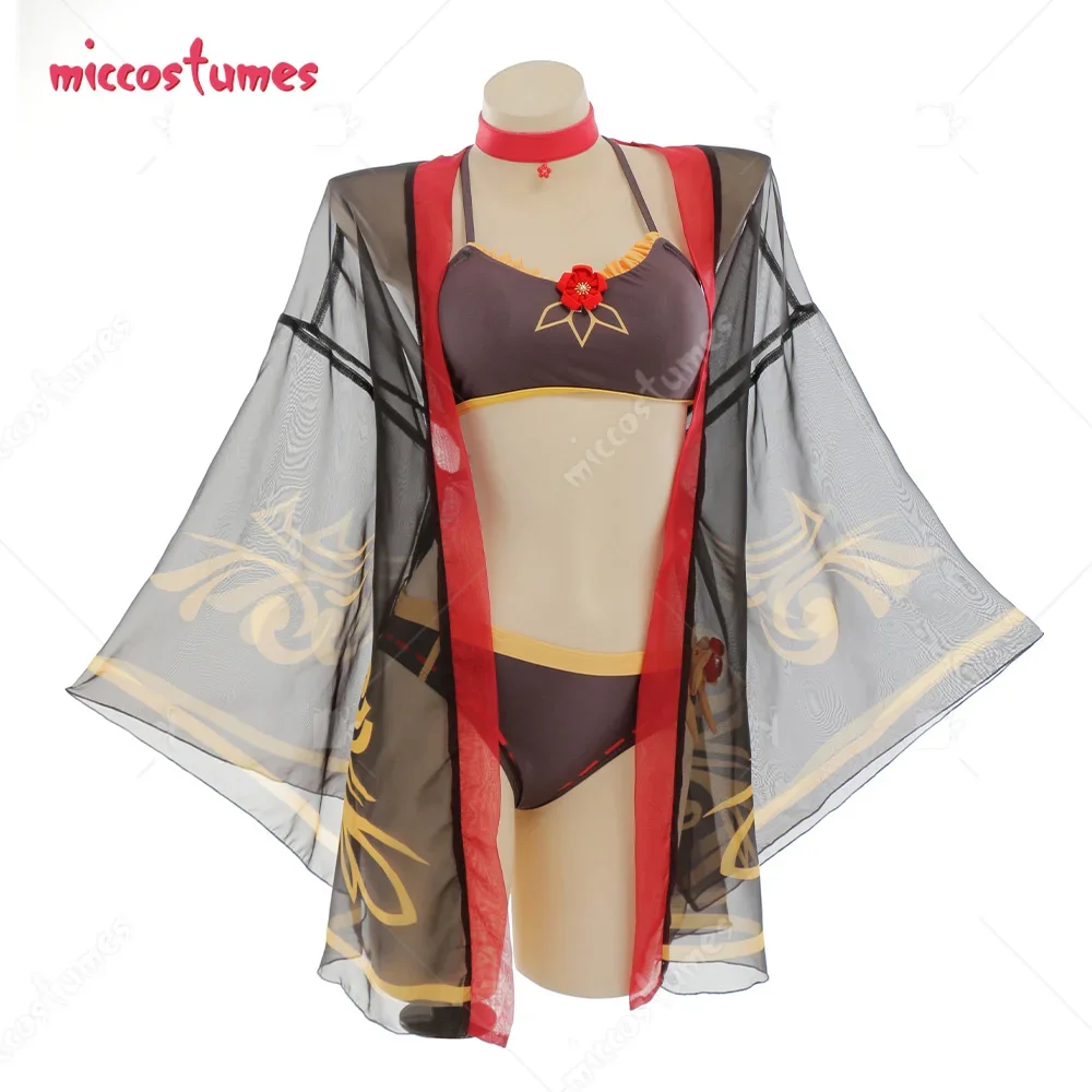 Women's Bikini Set Halter Two-Piece Swimsuit Chinese Style Top and Bottoms with Kimono Haori Cover Up and Cute Flower Clips