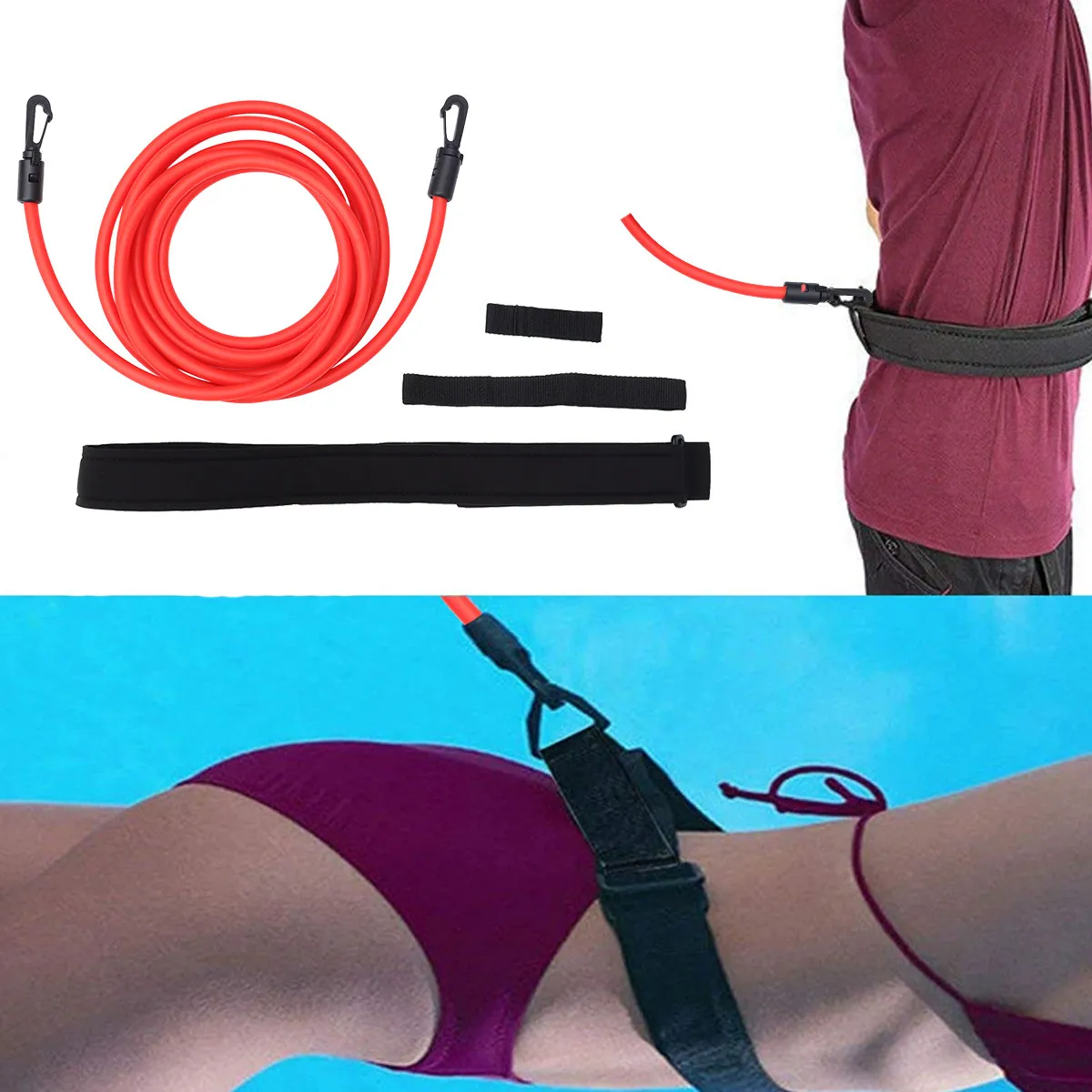 

1Set Swim Resistance Belt Elastic Training Band Adjustable Swimming Strength Endurance Exerciser Safety Rope Red