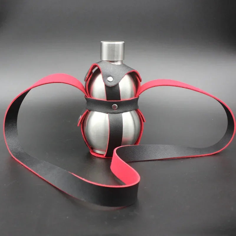 1PCS Premium Gourd Shape Hip Flask Portable Stainless Steel Alcohol Bottle with Leather Holster Outdoor Liquor Whisky Wine Flask