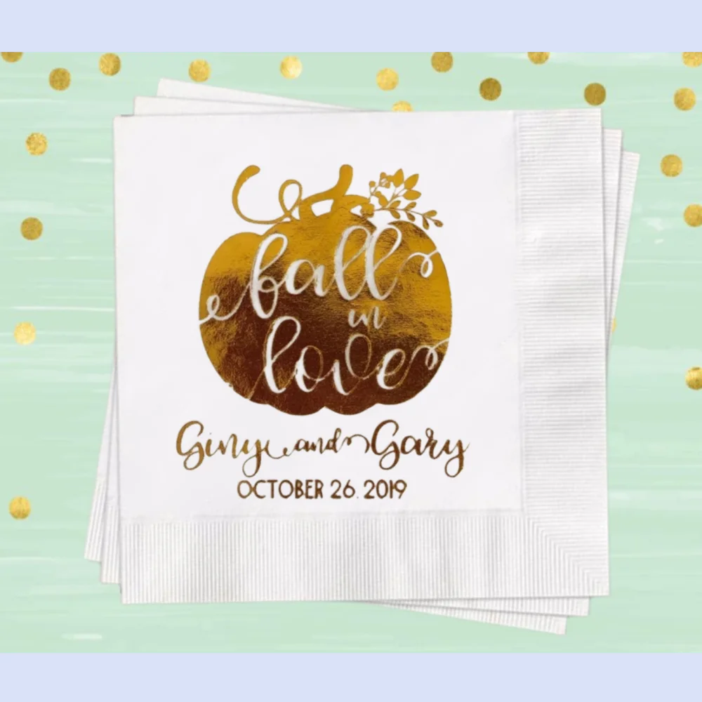 

Rustic Fall Wedding Favors Personalized Wedding Napkins Fall in Love Favors Cocktail .Paper Napkins Gold Foil Napkins, 50PCS