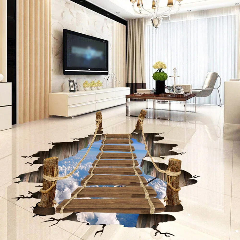 Wood Vinyl PVC Living room Removable Bridge Floor Wall Sticker Decal Non-slip Home Decoration Waterproof 80*100cm