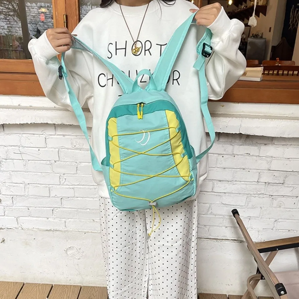 Patchwork Contrast Color Lightweight Backpack Y2k Japanese Style Nylon Shoulder Bags Aesthetic Versatile Student Schoolbag