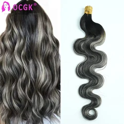 Body Wave I Tip Hair Extensions Real Human Hair Natural Black Highlight Grey I Tips Human Hair Extensions Salon Quality T1B Grey
