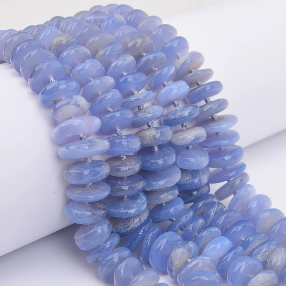 APDGG Big Natural Blue Lace Agate Gems Smooth Wheel Shape Graduated Center Drilled Loose Beads 16.5'' Strand Jewelry DIY