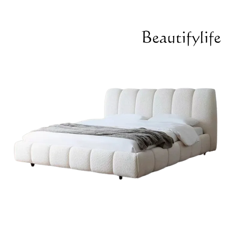 X Simple White Plush Double Bed Modern Wooden Soft Space Saving Small Double Beds Luxury Pliable Camas De Casal Bedroom Stuff