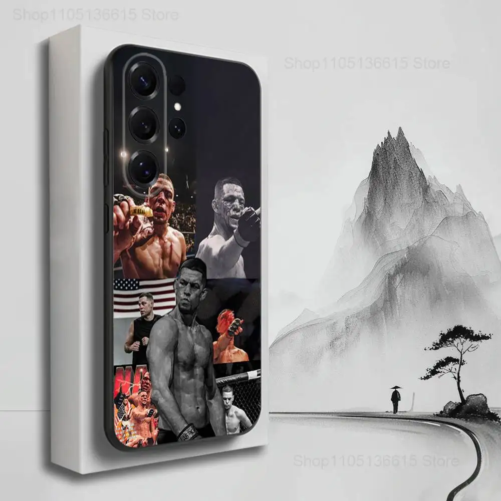 حافظة هاتف Boxing N-Nate D-Diaz لهاتف سامسونج S25، S24، S23، S22، S21، S20، S10، S9، Ultra، Plus، Lite، FE، غطاء أسود من السيليكون الناعم