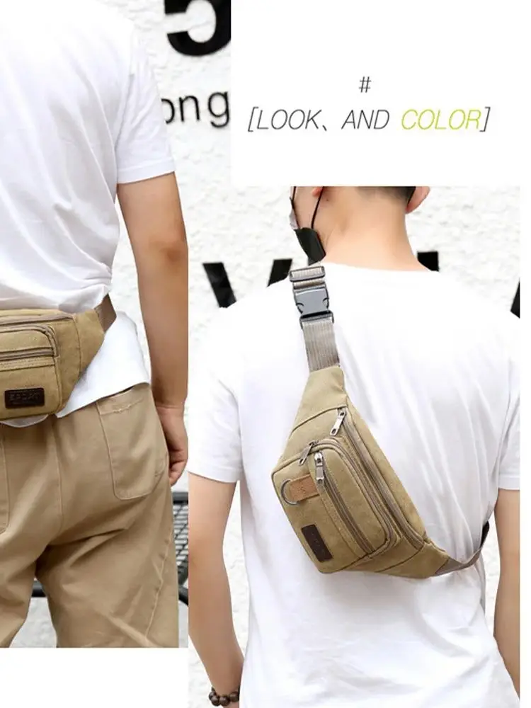 Sac de taille en toile épaisse, sac de poitrine à bandoulière pour sports de loisirs en plein air, sac de téléphone portable pour hommes, multifonctionnel-A-DH