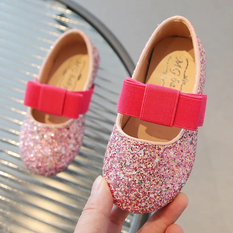 Children's Shoes Girl Shing Rhinestone Flats Mary Jane Princess Footwear for Kids Girls New Rubber Sole Elastic Slip on Sandals