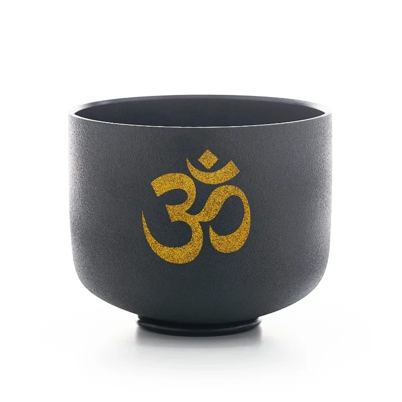 

8 inch black OM decal crystal bowl meditation music bowl singing bowl