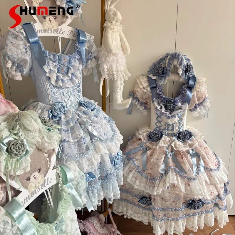 

Ladies Rose Manor Rose Lace Flower Dress Women's Sweet Off-shoulder Slim Lolita Puffy Dress Girls Birthday Princess Dresses