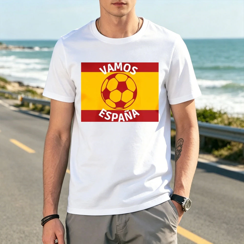 Spain Football Cotton Tshirt Rectangular Spain Flag Vamos Espana Soccer Ball Unisex Tee Fashion Game Day Short Sleeve Tops