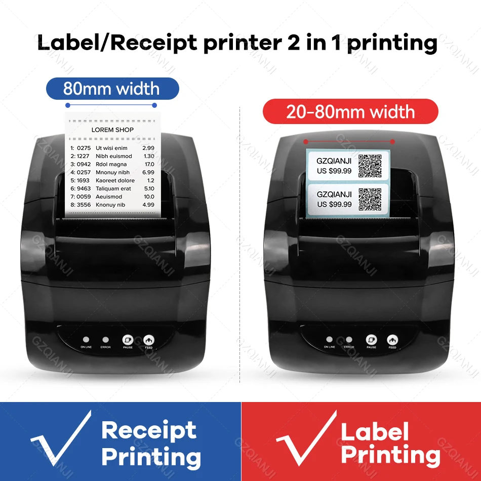 Xprinter-Impresora térmica de etiquetas de XP-365B, máquina de impresión de códigos de barras de 20-80mm, 58mm, 80mm, para Windows/Linux, Bluetooth, USB