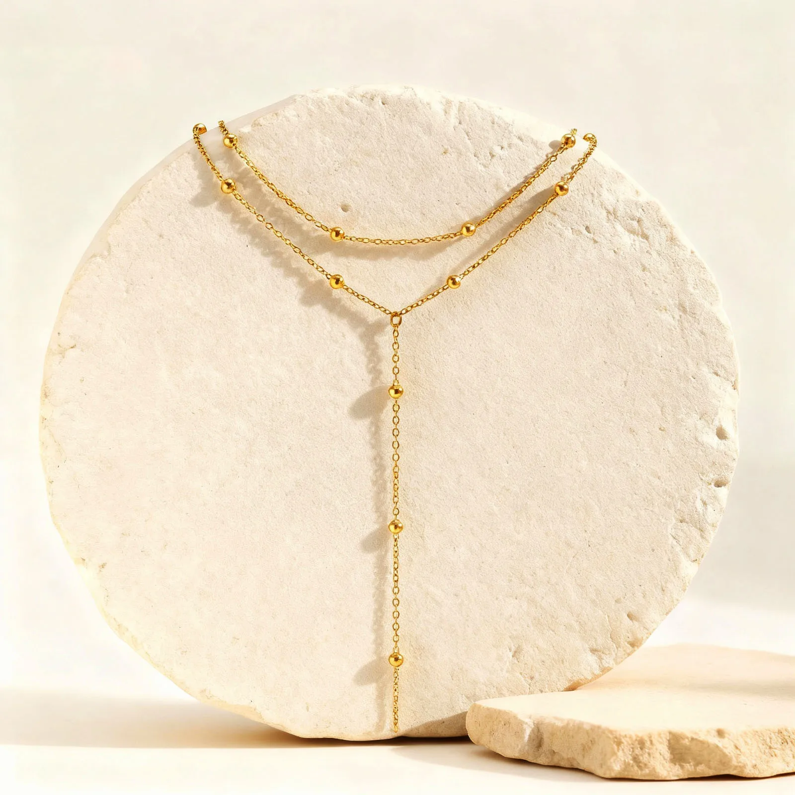 Gold Plated Stainless Steel Y Shape Lariat Necklace for Women, Dainty Long Layered Choker, Drop Pendant Necklace