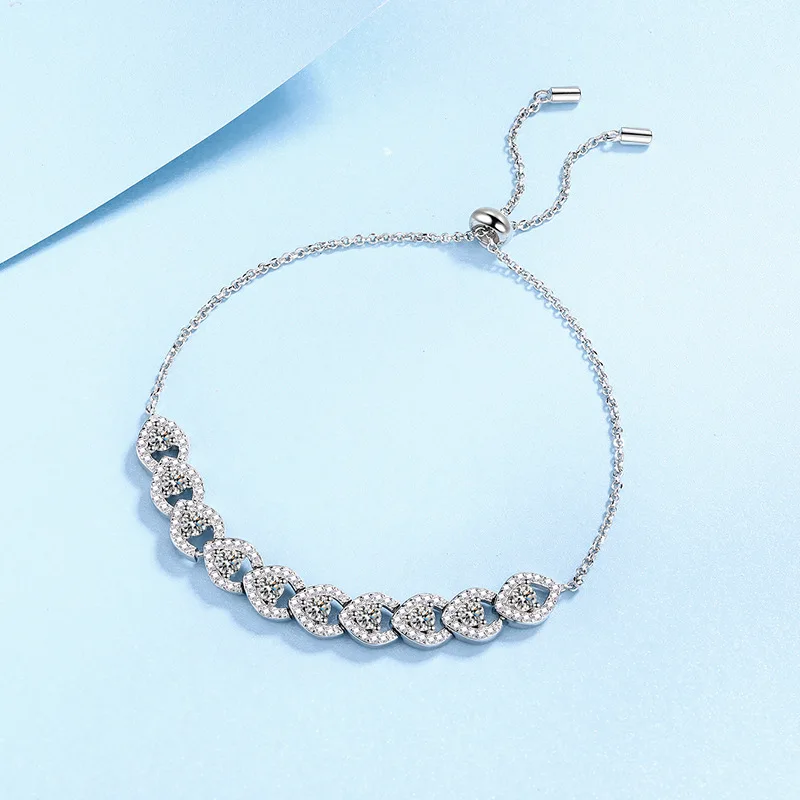1ct Moissanite New S925 Sterling Silver Fashionable and Luxurious Adjustable Push-pull Women's Bracelet Valentine's Day Gi