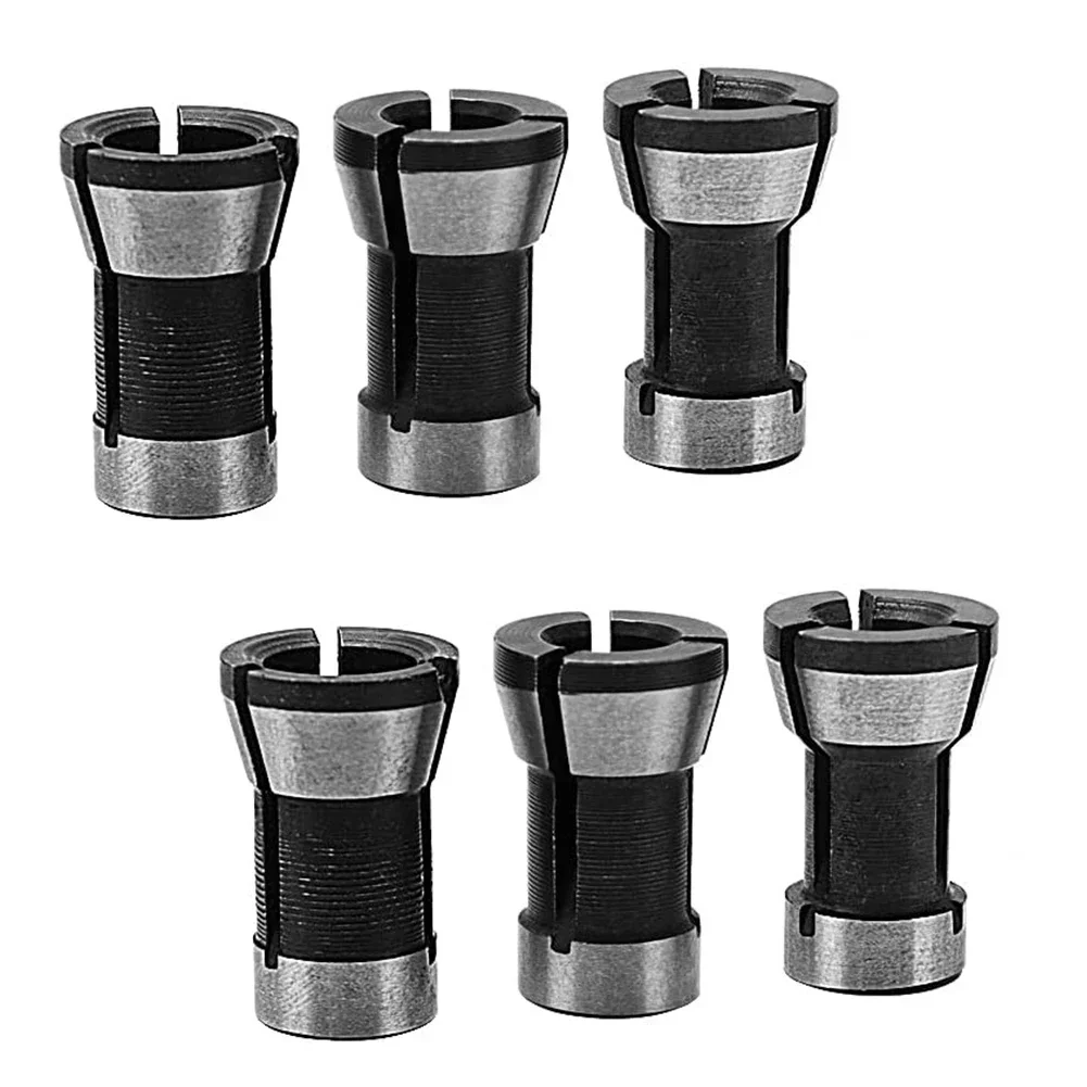 For Trimming Engraving Machine Collet Adapter Bit Collet 6 Pieces Black And Silver Carbon Steel Chuck 6/6.35/8mm