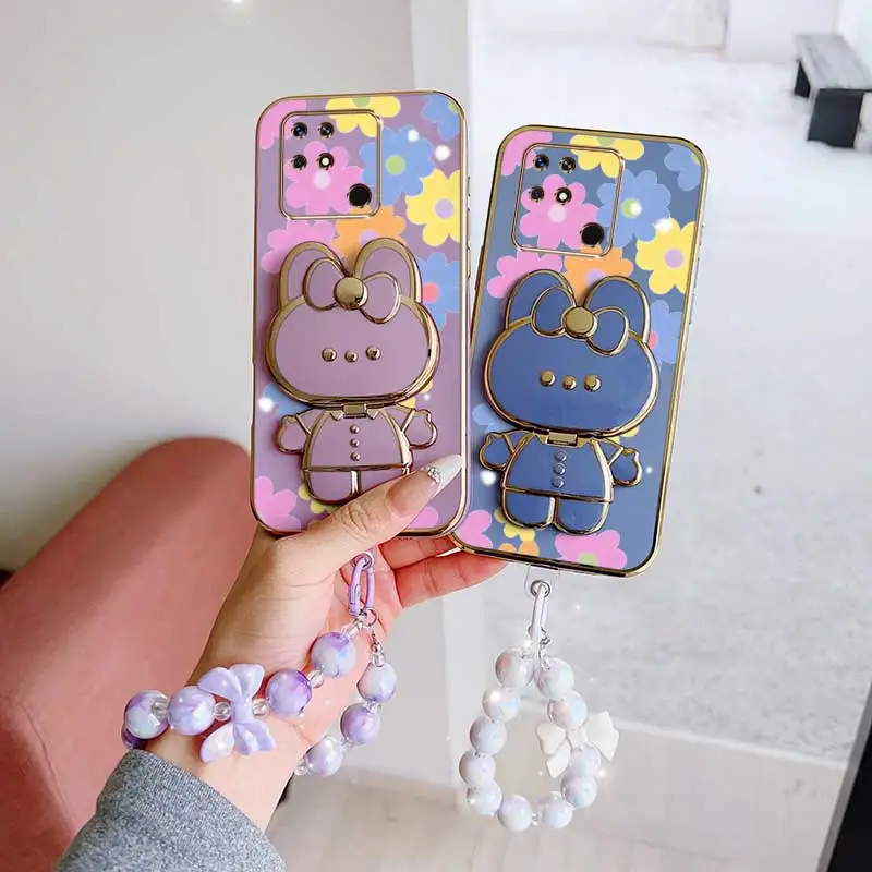 

3pcs( Colored flowers phone Case+Lanyard+Rabbit Stand) For Redmi 10C/10 5G/11A/10 Prime+ 5G/10A/11 Prime 5G/12C Phone Case