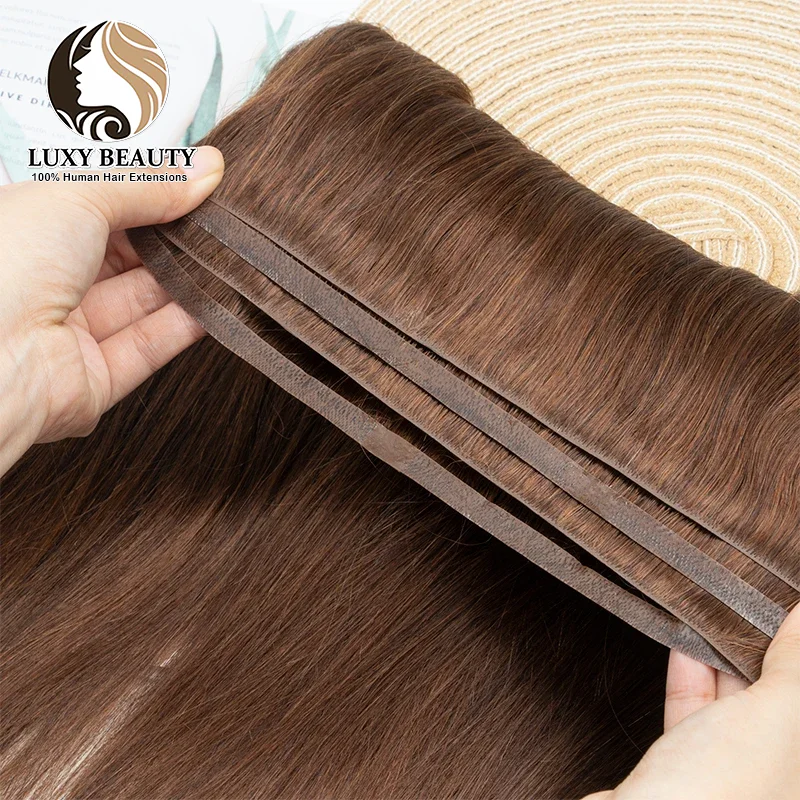 Brown Long Invisible Tape Weft Human Hair Extensions Inject  display picture 2