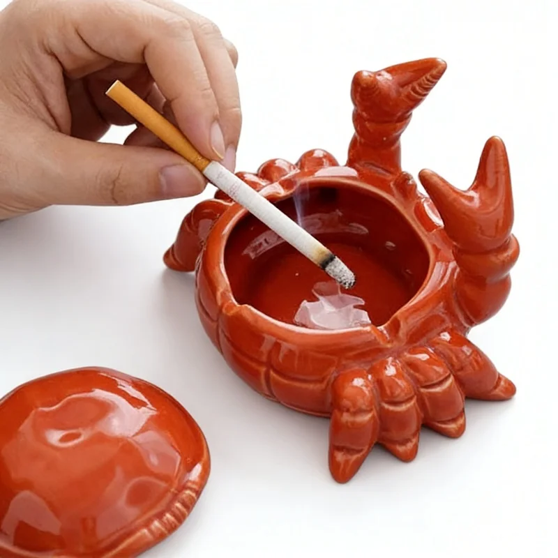 

Crab Ceramic Ashtray Small Tea Pet Office Home Living Room Ceramic Crab Ashtray With Cover Fly Ash Desktop Decoration Gifts