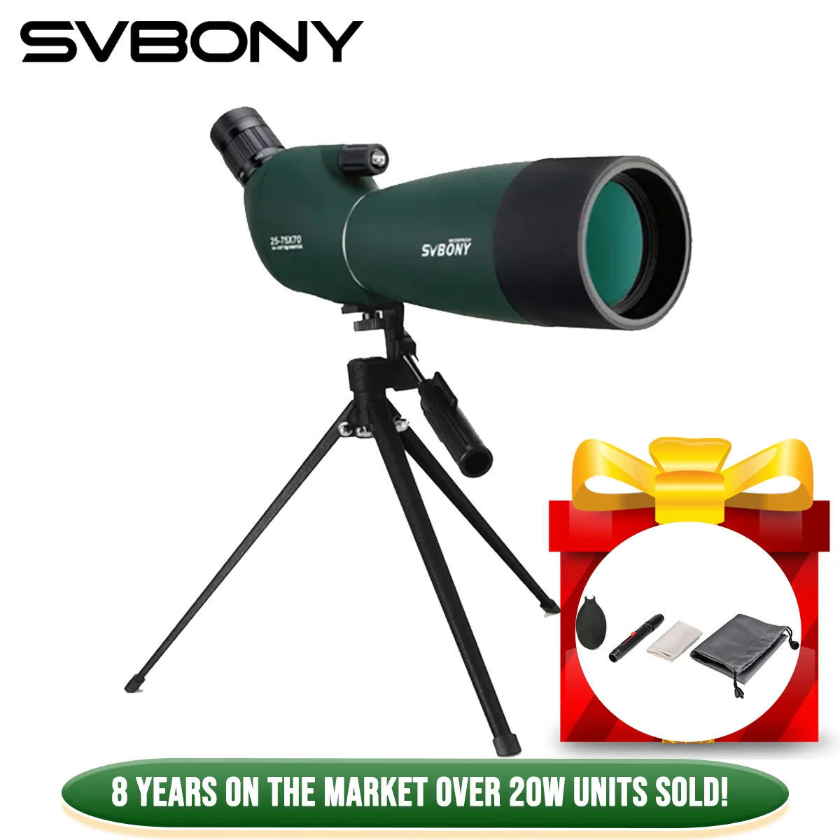 Svbony SV28 Spotting Scope 50/60/70/80mm Powerful Zoom With Tripod Waterproof,Camping equipment, Target Shooting,Bird Watching