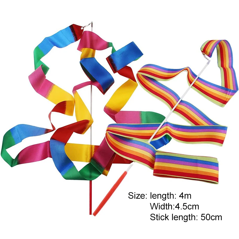 Colorful Artistic Gymnastics Ribbon with Rod Outdoor Sport Toy for Kids Dance & Performance Prop Ideal Gift for Children TMZ