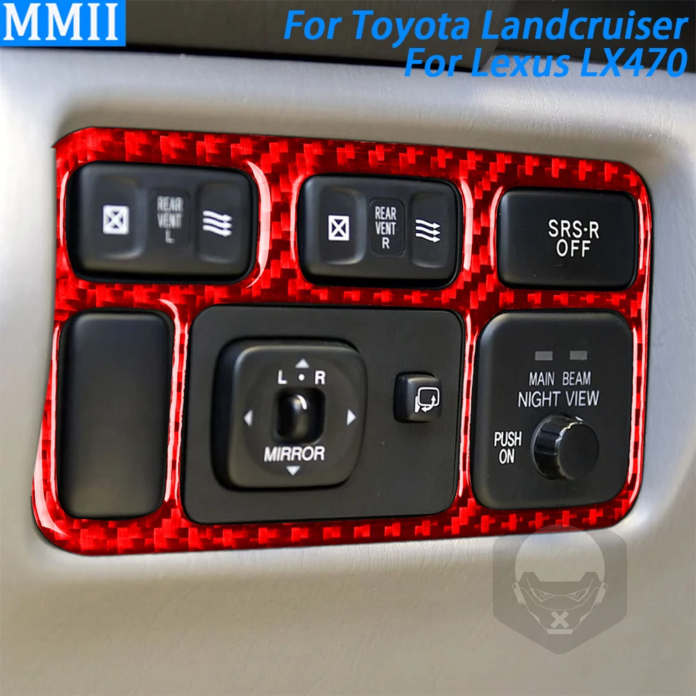 Red Carbon Fiber Headlight Switch Control Panel Cover Car Accessories Sticker For Lexus LX470 For Toyota Land Cruiser 2003-2007