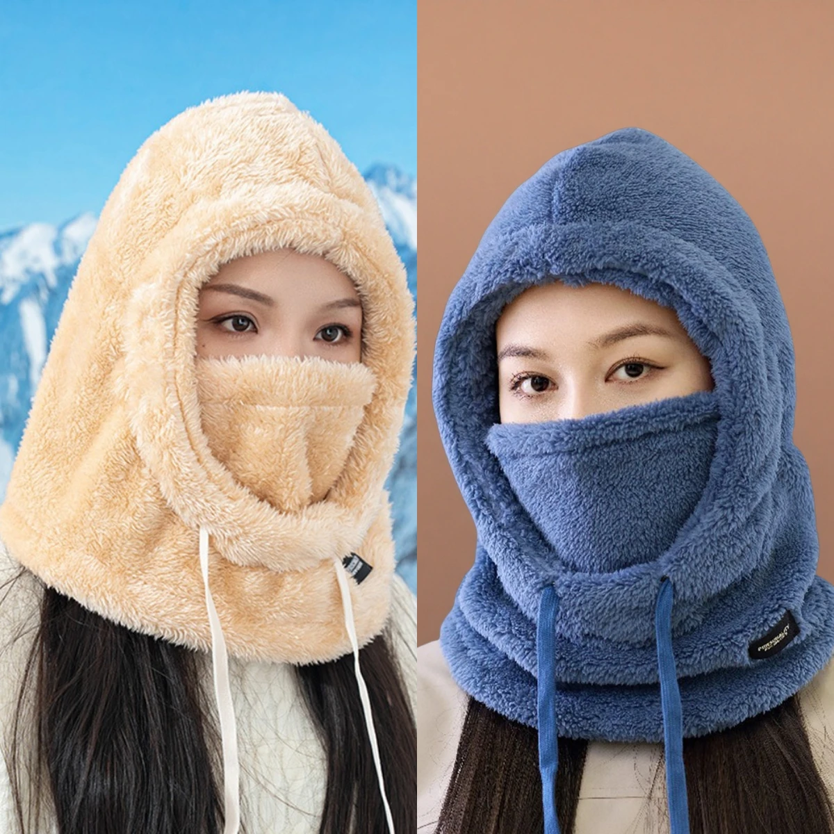 قابل للتعديل غطاء محرك السيارة وشاح الصوف أفخم قبعة بالاكلافا مع قناع الوجه ركوب الدراجات الرباط يندبروف قبعة قبعة الشتاء الناعمة #1