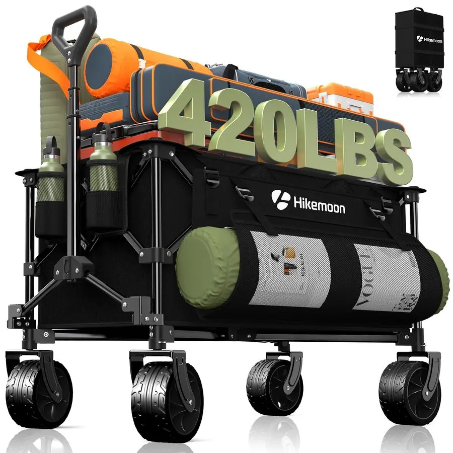 

Collapsible Wagons Carts Foldable, 420LBS Heavy Duty Folding Beach Cart with Big AllTerrain Wheels, Portable Utility Wagon for G