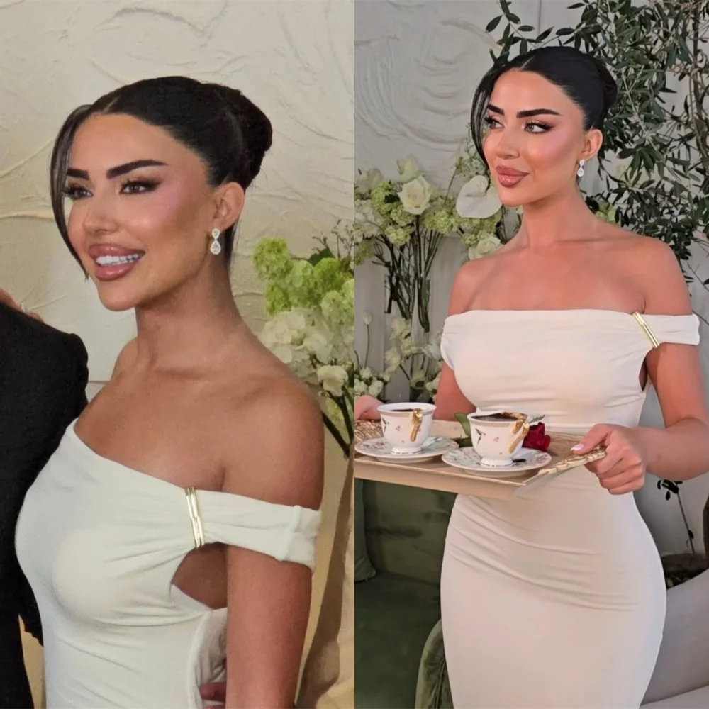 カスタマイズされた高品質の白ジャージのウェディングドレスシンプルなストラップレスオフショルダーブライダルドレス背中の開いたマーメイドドレス