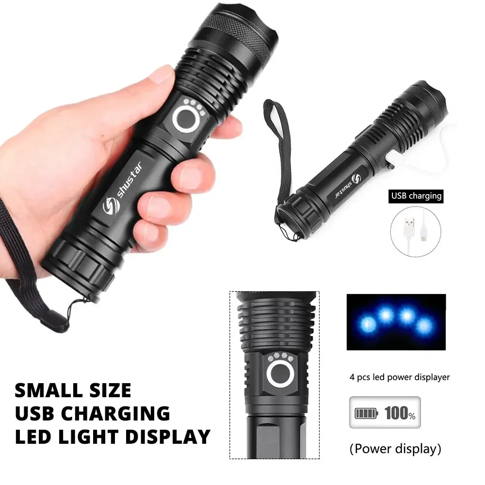 High Power LED Flashlight Camping Torch With 4 Core P50 Lamp Bead Zoomable 5 Lighting Modes Use of High Strength Aluminum Alloy