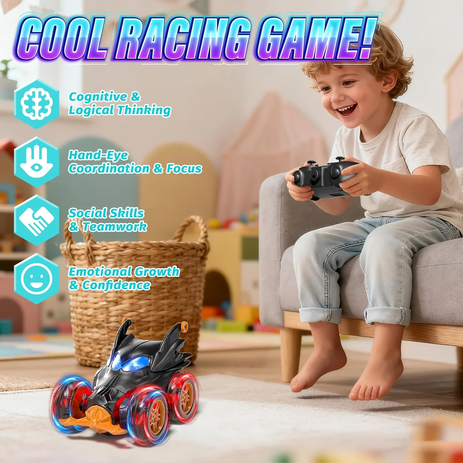 

1pc 2.4G 4WD Bat RC Car, 360° Flip Drift Monster Truck Toy for Kids 3+ Boys