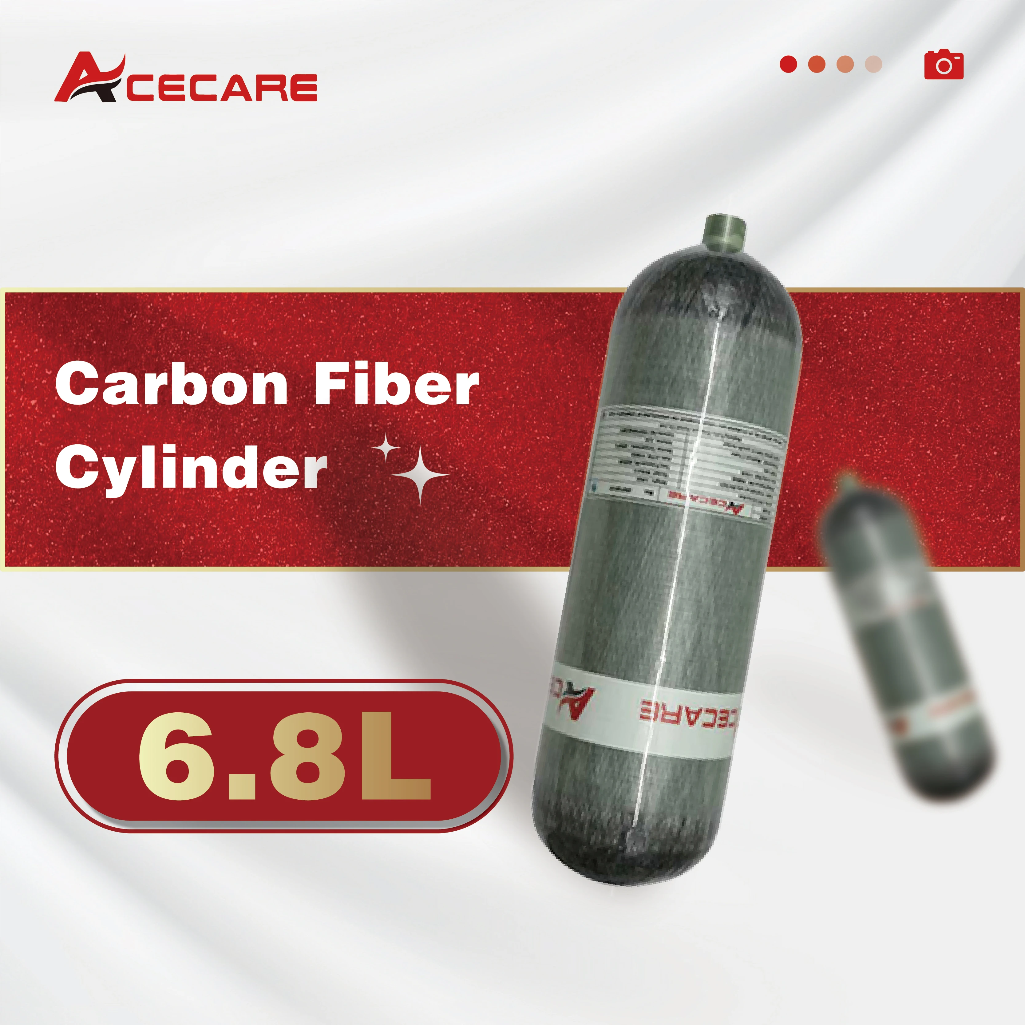 ACECARE 4500Psi 300Bar 30Mpa 6.8L Carbon Fiber Cylinder Diving Tank High Pressure Tank HPA Air Bottle M18*1.5