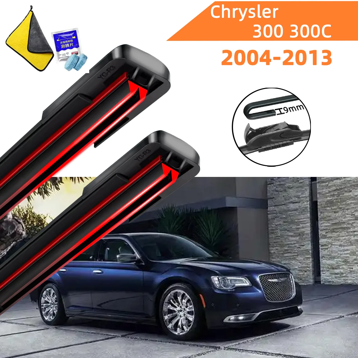 

Double Rubber Car Wipers for Chrysler 300 300C Front Blade Brushes Cutter Automobiles Accessorie Wiper Windscreen Wear Wiper