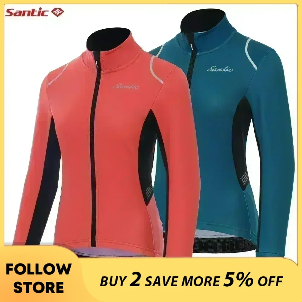 Santic Cycling Jersey Women's Long Sleeve Tops Mountain Bike Road Cycling Jackets Windproof Warmer Outdoor Bicyle Windbreaker