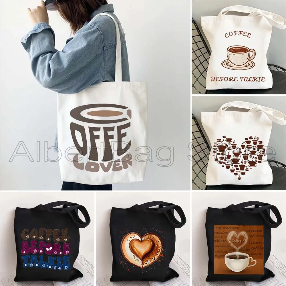 

Cute Coffee Lover Gifts Shop Cup Heart Funny Sayings coffee before talkie Beach Canvas Tote Bag Book Lady Casual Shopper Handbag