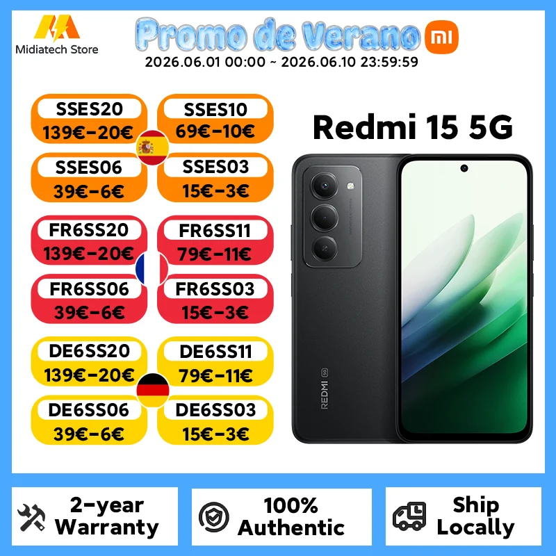 Redmi 15 5G Global Version Snapdragon® 6s Gen 3 7000mAh (typ) 33W Battery Smartphone 6.9" 144Hz Display 50MP AI Camera