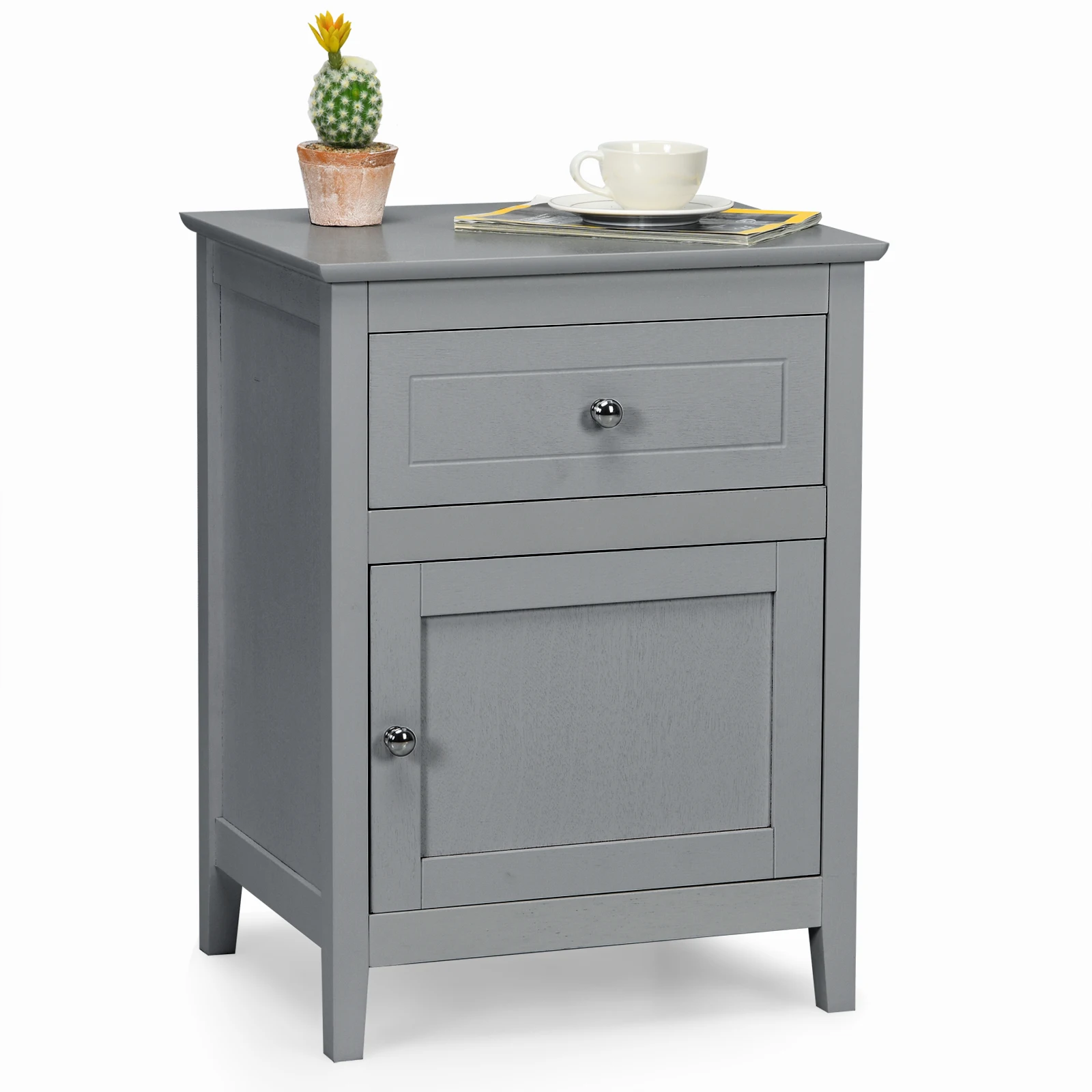 

Nightstand with Drawer Accent Side End Table Storage Cabinet Grey