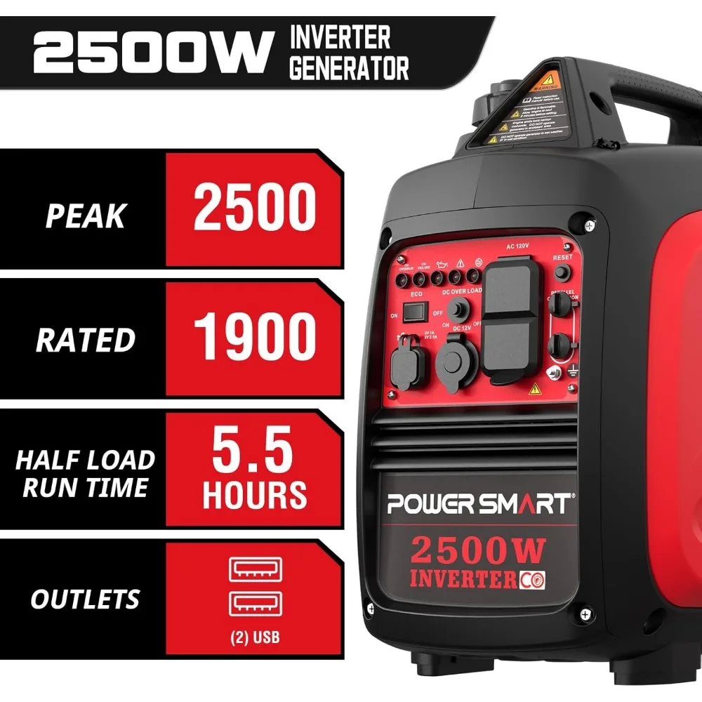 Gas Powered Portable Inverter Generator, Super Quiet for Camping, Tailgating, Home Emergency Use