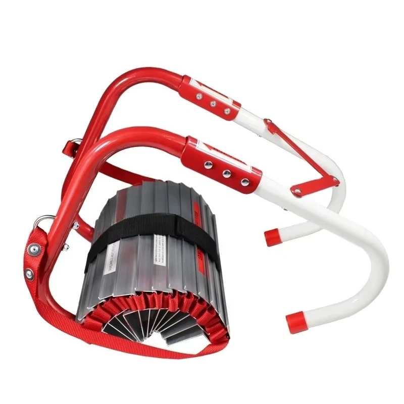 Fire escape ladder with non-slip steps and emergency escape rope, telescopic folding aluminum ladder, 4 meters