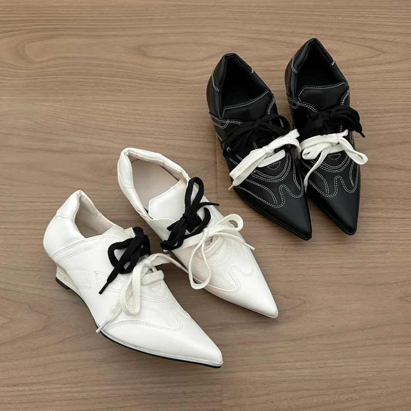 

Women's Outdoor Wear 2026 Spring/summer New Pointed Casual Lace Up Wedge Heel Fashion Single Shoe