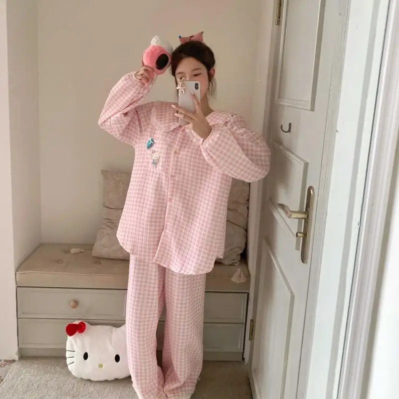 

Утолщенная теплая воздушная хлопковая домашняя одежда Hello Kitty Sanrio, женские комплекты, женский спортивный костюм, пижамный наряд, акция, элегантная женская одежда