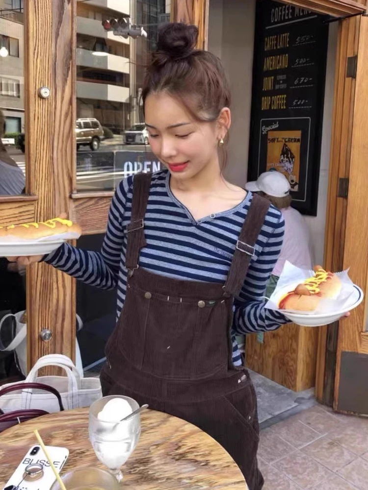 

Thebarnnet 2023 New Vintage Corduroy Workwear Pants Overalls Long Pants Women's High Waist Commute Sle 00% Fabric